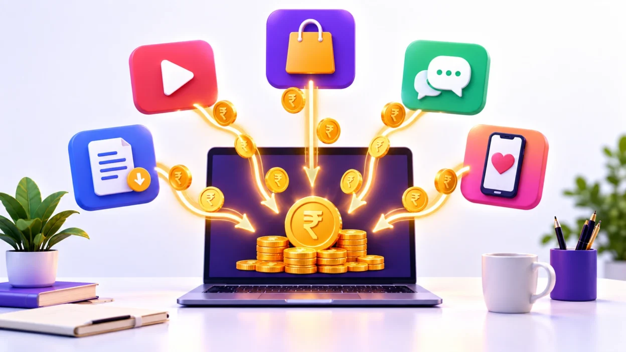 different ways to make money online icons illustration