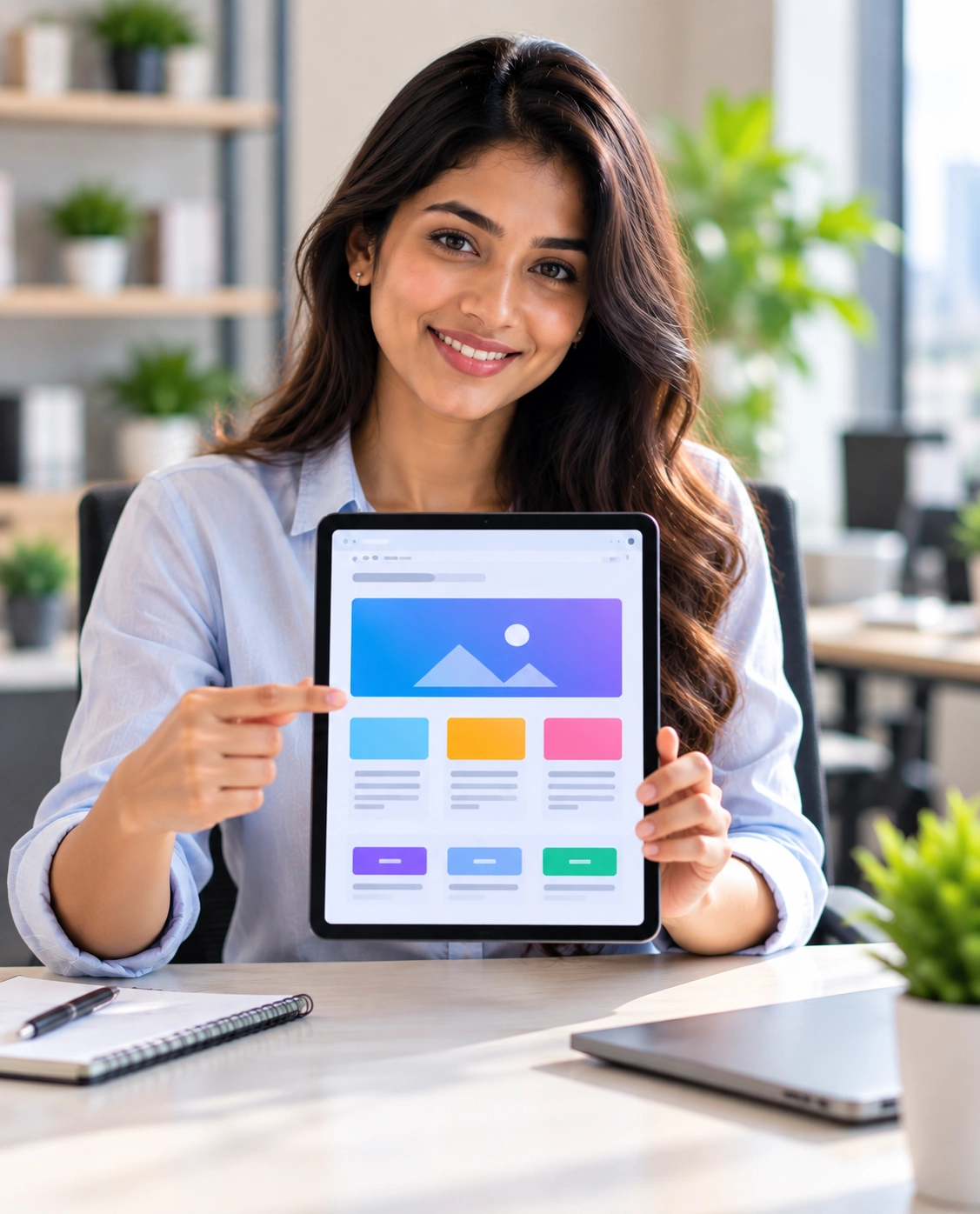 Business owner reviewing a website design mockup