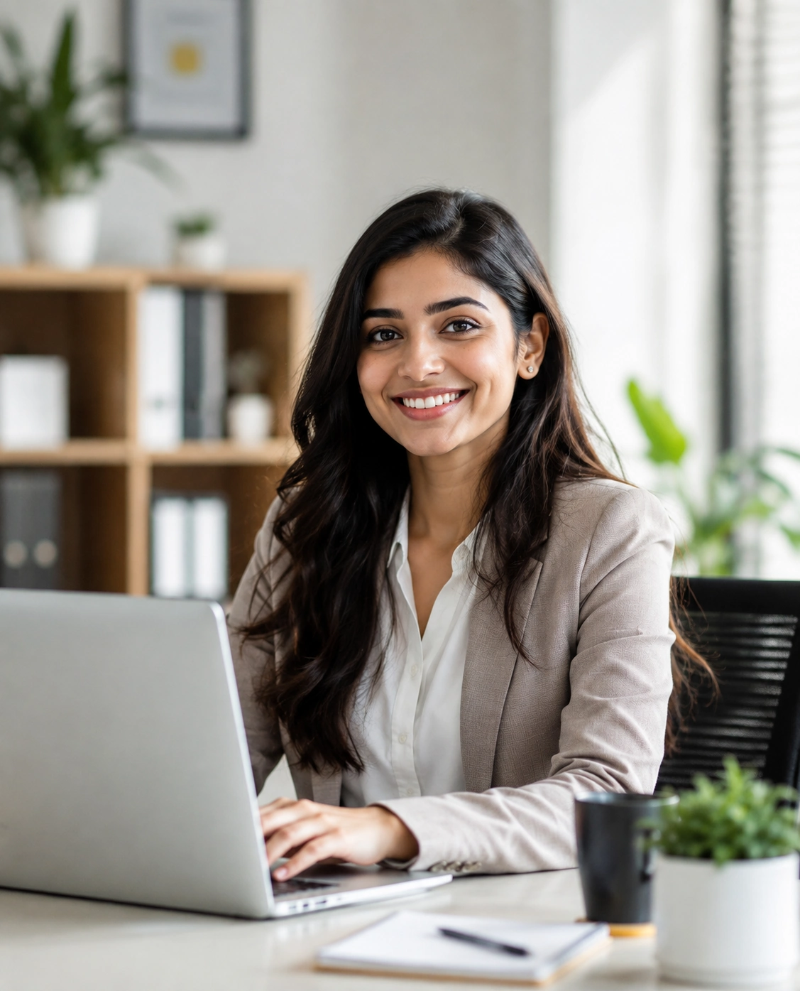 Digital marketing professional working on laptop