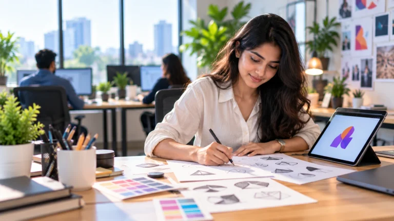 Graphic designer sketching original logo concepts by hand