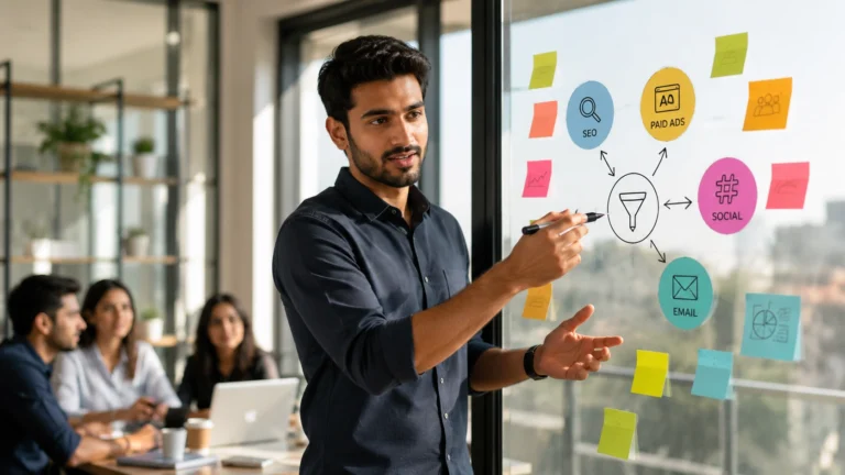 Marketing strategist planning an integrated digital marketing strategy