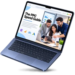 PPC spend guide brochure preview on laptop screen