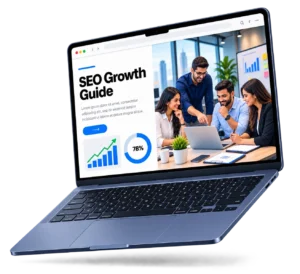 SEO growth guide brochure preview on laptop screen