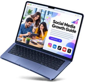 Social media growth guide brochure preview on the laptop screen
