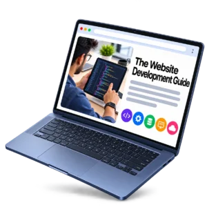 Website development guide brochure preview on laptop screen
