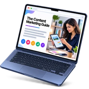 Content marketing guide brochure preview on laptop screen