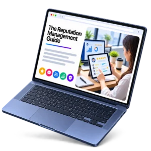 Reputation management guide brochure preview on laptop screen