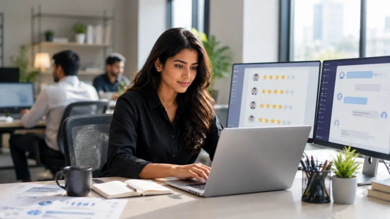 Reputation management specialist monitoring reviews and AI mentions