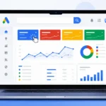 Google Ads dashboard illustration showing digital marketing growth