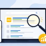Google Ads search results with growth and target icon