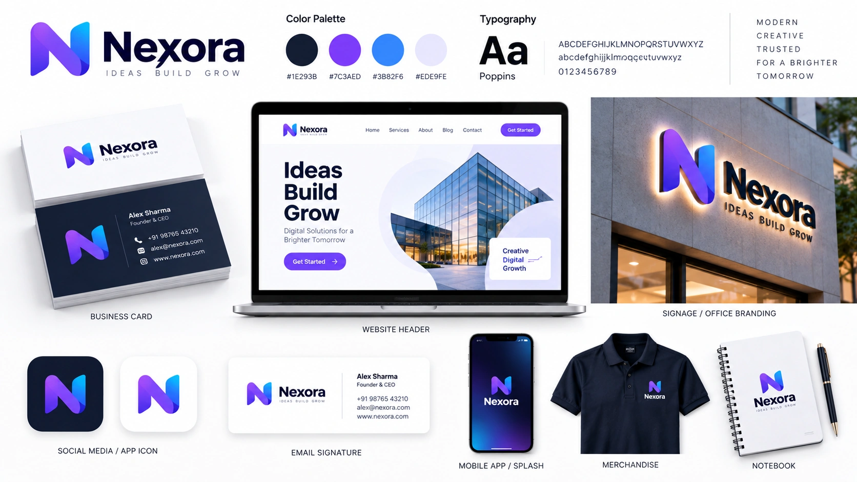 logo brand identity kit business card website signage