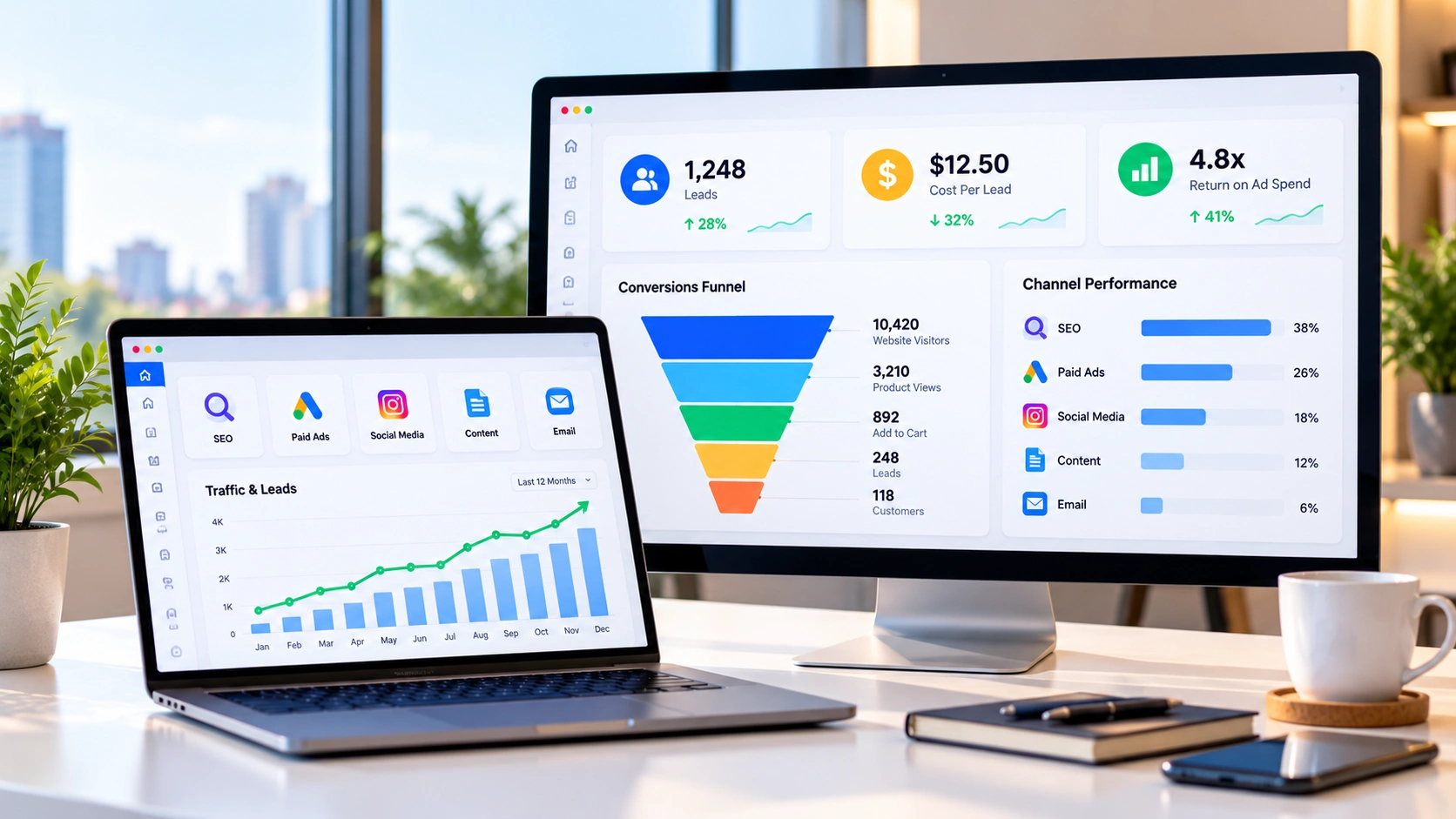 digital marketing KPIs leads cost per lead ROAS dashboard
