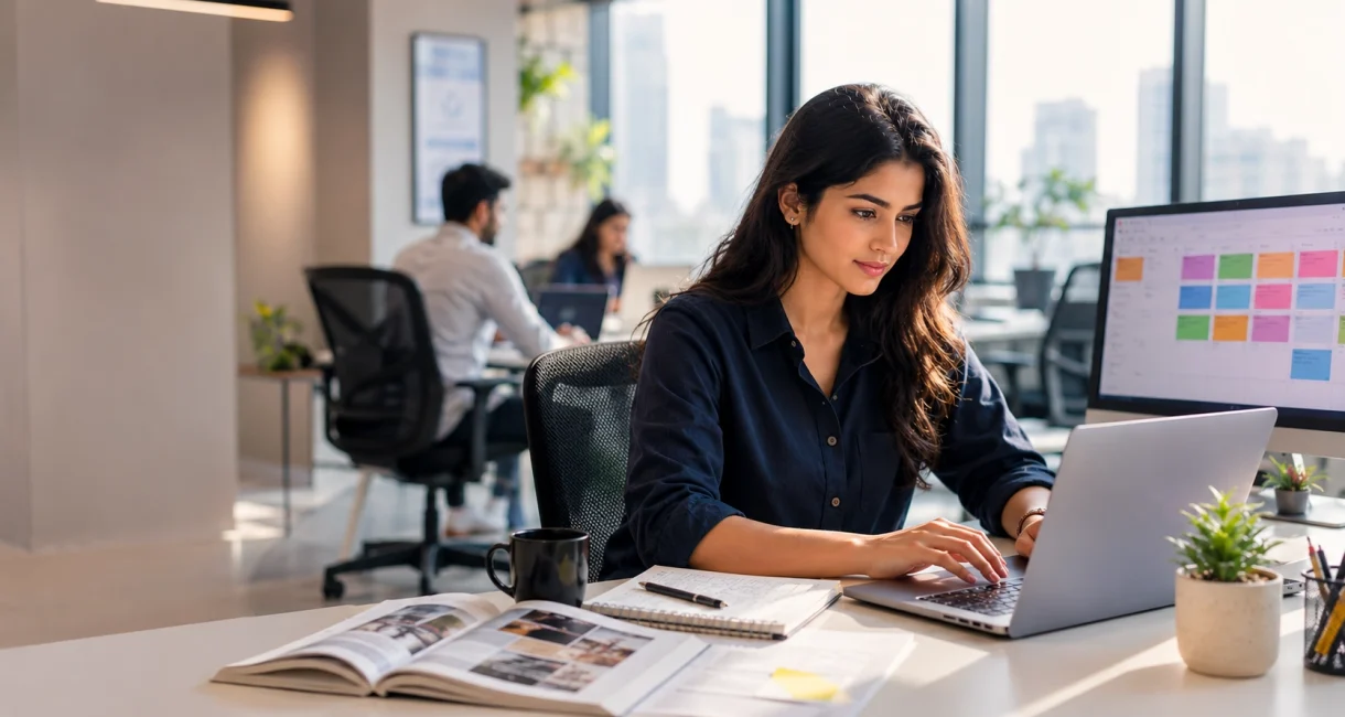 Content writer researching and planning a content marketing strategy