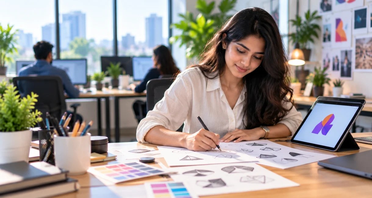 Graphic designer sketching original logo concepts by hand