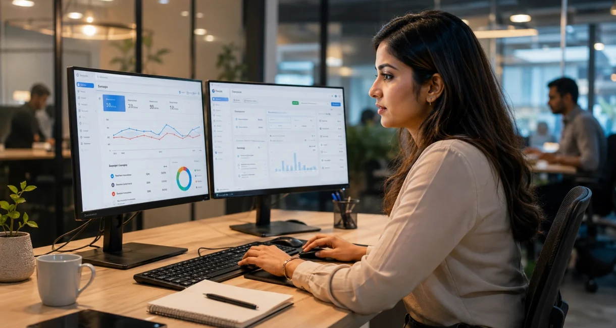 PPC specialist reviewing Google Ads and Meta Ads campaign performance